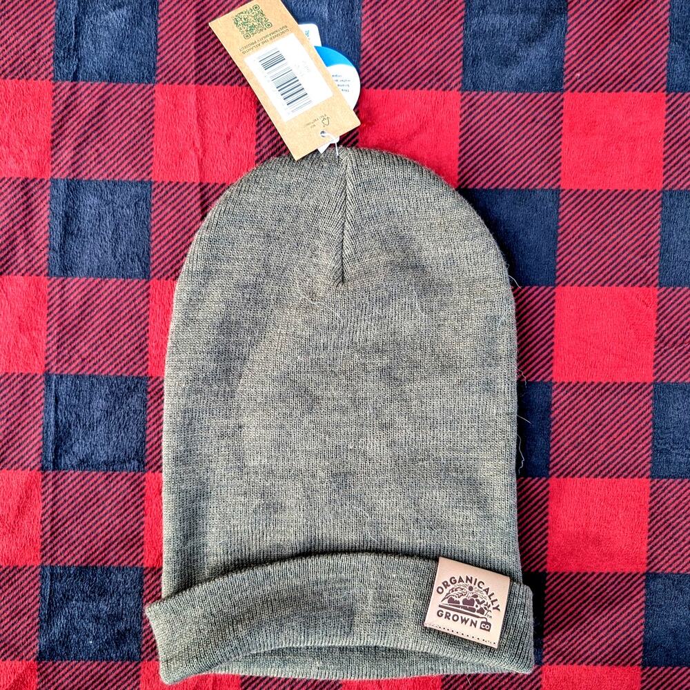 Organically Grown Co Olive Green Beanie Hat Sustainable NWT